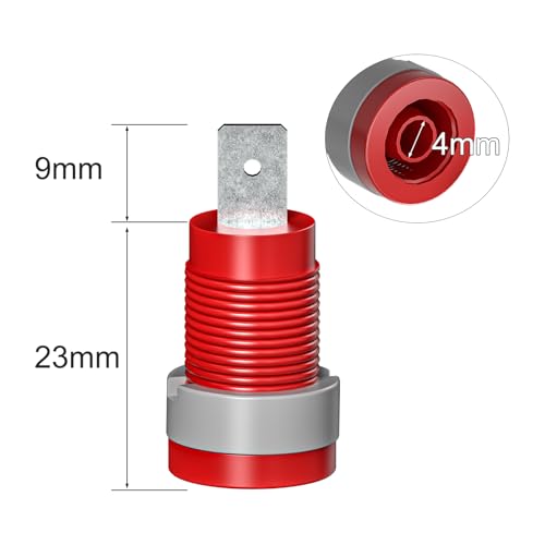 Image of Goupchn 4mm Banana Female Jack Panel Mount Socket Copper Nickel Plated 32A | 10PCS Five Colors PA Threaded, Copper Nickel Plated Tab (9mm /4mm hole) 32A 600V, Twist-lock Secure.