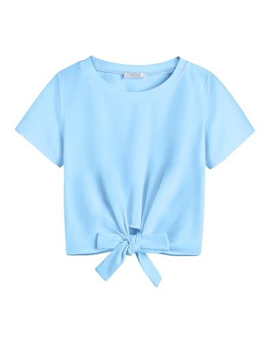 Image of Arshiner Girls Short Sleeve Shirts Tie Knot Front Tops T Shirts for Kids Crewneck Cute Casual Tie Dye Tee Blouse