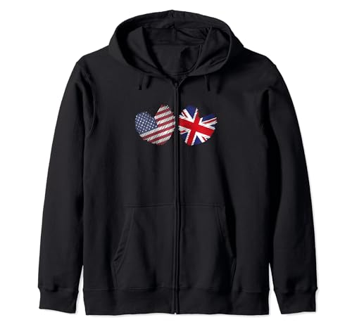 Estados Unidos, Reino Unido, corazón, bandera americana, bandera del Reino Unido, corazón grunge Sudadera con Capucha