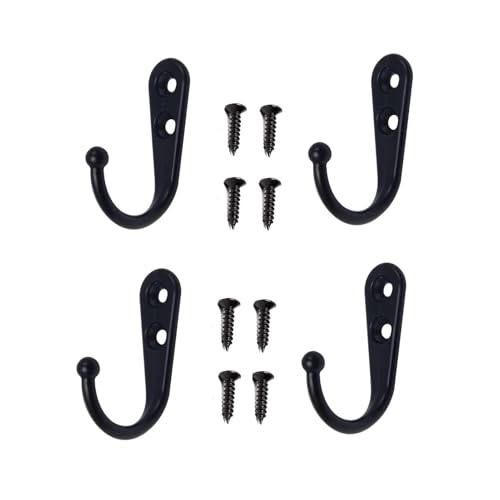 Yesmin 4 PCS Wall Mounted Hooks Coat Hooks Retro Door Robe Hook for Hanging Towel Clothes Hat Key Cup Single Metal Hook Cloth Hanger for in Bedroom Bathroom Kitchen Cupboard (with 8 Pcs Screws)-Black