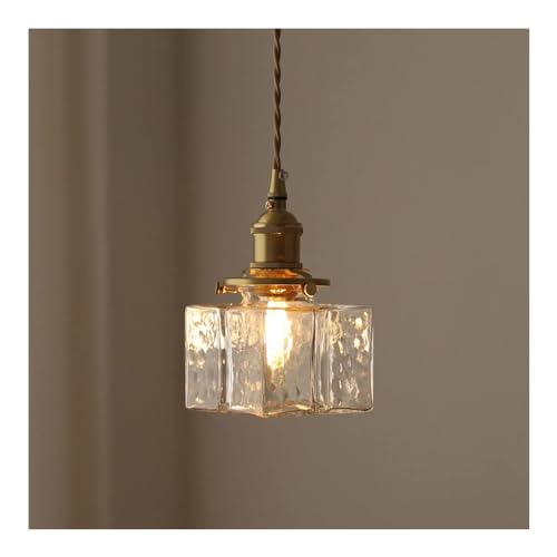 KBUUKYYXouy Retro Hammered Glass Small E27 Pendant Lamp Chandelier Hanging Lighting Ceiling Fixture Vintage for Kitchen Island Dining Room(Small)