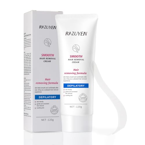 RAZUYEN Crema Depilatoria Mujer, Con Dosificador para Cuerpo y Piernas, con Centella Asiatica y Chamomilla para Pieles Sensibles, 120g