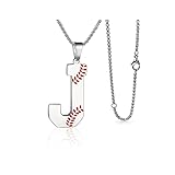 LYNNON Baseball Initial Necklace for Men A-Z Letter Necklaces Chain Stainless Steel Pendant 22 Inch Personalized Gifts for Women Coach Player Baseball Lovers (J, Silver)