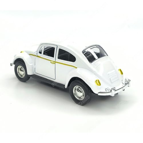 Image of Classic Vintage VW Beetle Diecast Metal Pullback Toy car with Openable Doors for Kids | 1:36 Scale Model | Pull Back | Gift for Boys Girls (White)