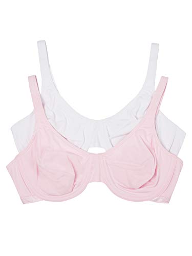 Fruit of the Loom Women's Unlined Underwire Bra(Pack of 2) Bra, Bittersweet Pink/White, 36B