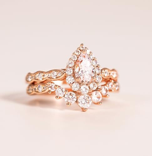 TIGRADE 1CT Bridal Ring Sets Teardrop Wedding Band Vintage Pear Cubic Zirconia Engagement Ring Halo CZ Promise Ring Gift for Women Size 3-12.53