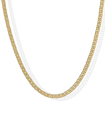 PAVOI 14K Gold Plated Curb Paperclip Box Sphere Bead Snake and Figaro Chain Adjustable Necklace...
