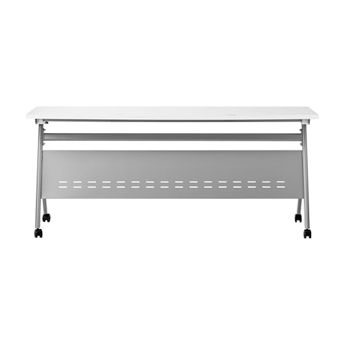 Flash Furniture Davis Commercial Grade Heavy-Duty Nesting Flip Training Table with Y-Legs, Modesty Panel, Tabletop, 23.5\" W x 72\" L, White Top/Gray Frame