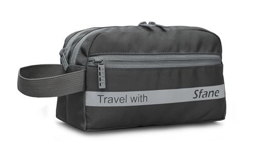 Image of Sfane Portable Travel kit, Travel Pouch for Men & Women Makeup Pouch, Travel Essentials Travel Organizer Toiletry kit Bag for Men, Travel Kit for Toiletries, Wash Bag - Black (Grey)