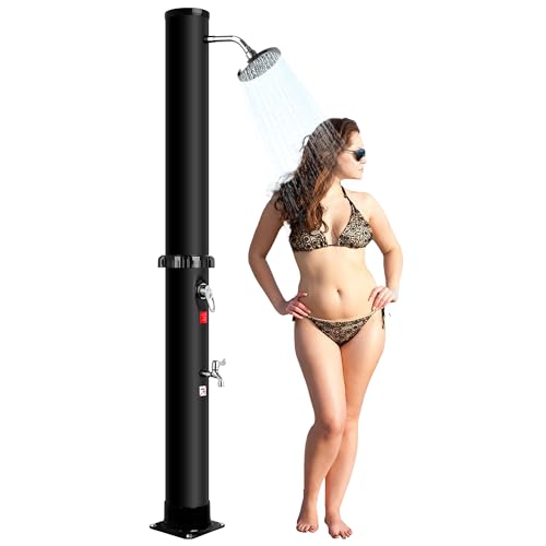 Bilisder 35 litros Ducha Solar de Jardín, con Grifo de Pie y Rociador de Lluvia Giratorio,Ducha de Piscina para Jardín, Piscina, Patio Trasero, Agua Caliente hasta 60 °C, sin Electricidad (35L)