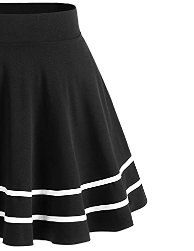 Dresstells Womens Black White Skirt For Women Basic Versatile Stretchy Flared A-Line Skater Mini Pleated Skirt Black-White Xl thumb #4