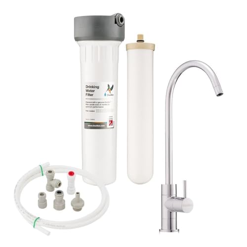 Doulton HIP Biotect Filtro de agua de cerámica ultra en línea + grifo de pilar + paquete de kit de instalación, Filtro de agua para debajo del mostrador con vela certificado por NSF y WRAS | Rosca M12