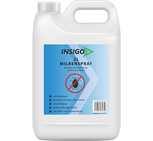 INSIGO Milbenspray gegen Hausstaubmilben Mittel zur Milbenbekämpfung - geruchloses Milben-Mittel - auf Wasserbasis - 2 Liter Cover