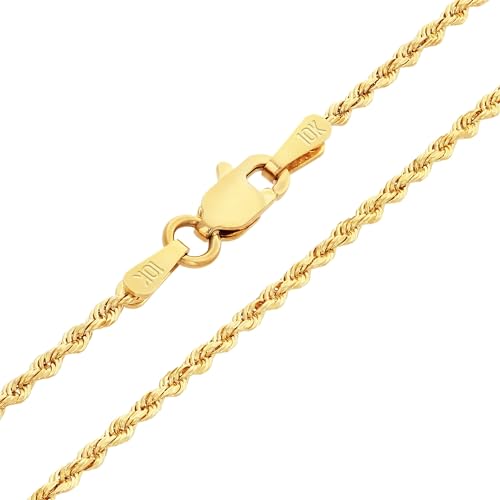 Nuragold 10k Real Yellow Gold 1.8mm Rope Chain Diamond Cut Necklace (16