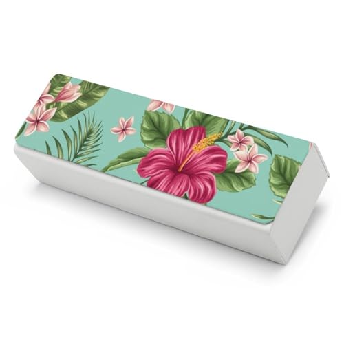Étui à lunettes de soleil hawaïen anti-rayures avec fleurs et feuilles tropicales