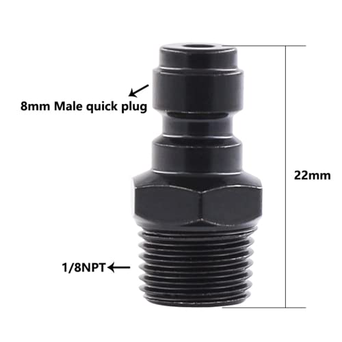 Image of 8mm Quick-Disconnect Plug Adapter, 1 /8 inch NPT Male Thread, Foster PCP Airsoft Adapter Fittings, Black Zinc Plated Copper