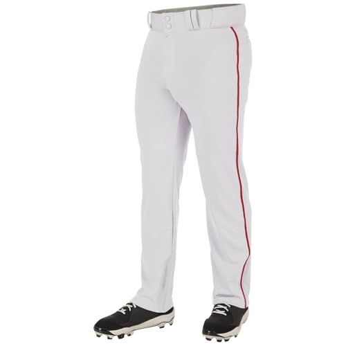League Outfitters Triple Crown 2.0 Open Botttom Baseball Pants with Braid - White, Scarlet - M