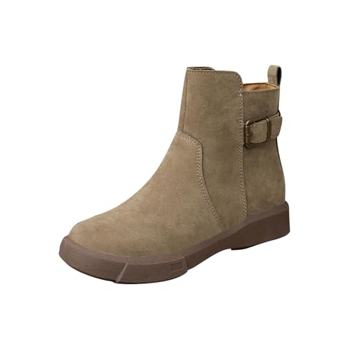 Bottines courtes kaki femme 37 bout rond boucle ceinture fermeture éclair latérale