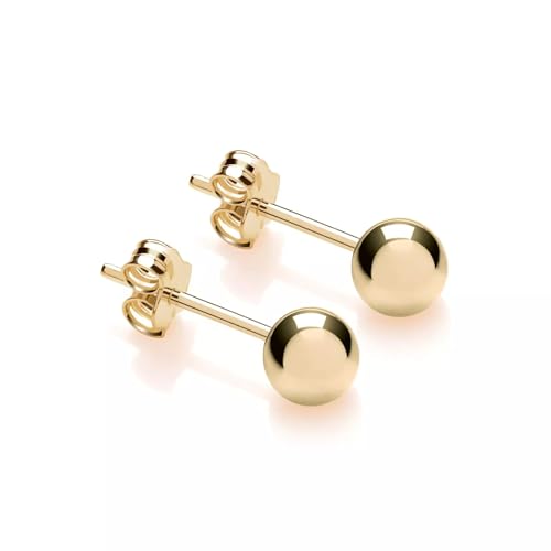 9ct Yellow Gold on Silver Ball Stud Earrings Pair 3mm 4mm 5mm 6mm 7mm 8mm Ladies Girls Mens (5mm)