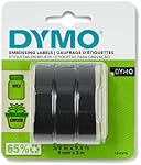 DYMO Self-Adhesive Embossing Labels, White Print on Black Tape, 3/8" x 9.8-Foot Rolls, 3 Pack