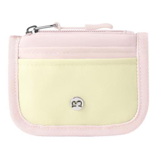 Babysun Mini Rfid Card Holder Slim Wallet with Change Zipper Pocket/3 Crad Slots/Key Ring, Small Wallet Thin Credit Card Wallet for Women & Men Apricot Pink