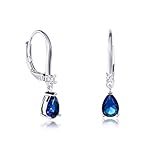 saphir rose poire Boucles d'oreilles pendantes pour femmes et adolescentes avec des petites pierres bleues en forme de goutte. Boucles d'oreilles bleues en dormeuses.