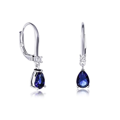 Zavana Petites Boucles d'Oreilles Pendantes Bleues pour Femme et Jeune Fille, Boucles d'Oreilles Bleu Saphir en Goutte, Boucles d'Oreilles Argent avec Pierres...