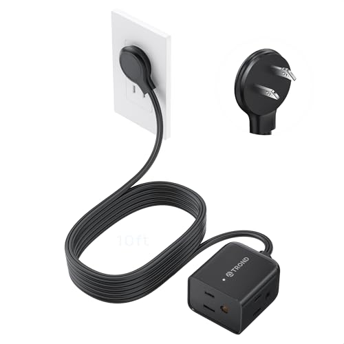 Image of TROND 2 Prong to 3 Prong Extension Cord 10ft, Polarized Flat Plug, 3 AC | Low Profile for Behind Furniture, 13A /1625W for Non-ground Socket in Indoor Old House Home Office Kitchen Tight Space, Black