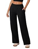 ABOCIW Women's Wide Leg Sweatpants High Waisted Baggy Lounge Sweat Pants Brushed Jersey Workout Active Comfy Joggers Straight Leg Sweatpants 2025 Fall Fashion Outfits with Pockets Black Medium