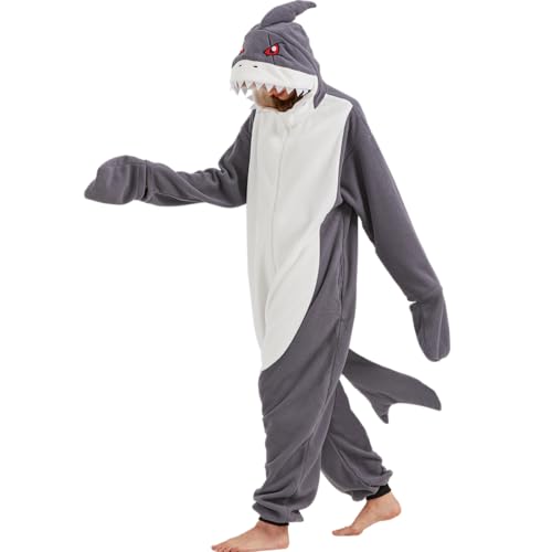 AMAMHAHAVA Hai Onesie kostüm für Erwachsene - Halloween Karneval Tier Kostüm Cosplay Schlafanzug Einteiler für Damen und Herren