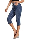 luvamia Capri Jeans for Women Trendy High Waisted Slim Split Hem Stretch Denim Jean Capris Cropped Pants Casual Summer Jean Capris for Women Dark Atlantic Blue Large Fits Size 12 / Size 14