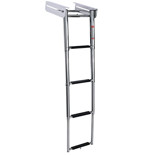 Xmsound 4 Step 316 Stainless Steel Telescoping Ladder, Slide Under Platform Mount Boarding Ladder With Retaining Strap #TOP5