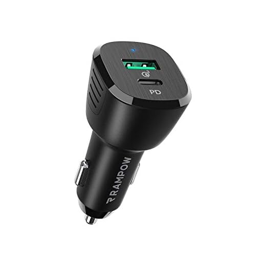 RAMPOW Cargador Coche USB C, Doble Puertos PD 3.0+QC 3.0, 37.5W 3A Cargador Móvil Coche con Carga Rápida para iPhone 11/11 Pro/XS/XR/X/8/8+, Galaxy S10/S9/S8/Note 10, Huawei P30/P20, Pixel y más