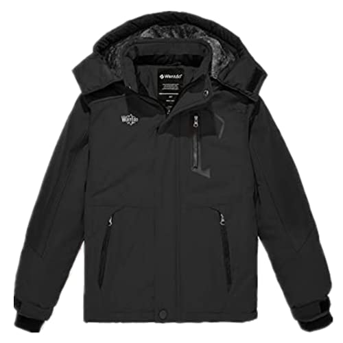 Wantdo Jungen Berg Ski Jacke Warmer Winter Fleece Mäntel Wasserdichter Atmungsaktive Jacke Outdoor Kapuzen Windbreaker Jacken Schwarz 152-158