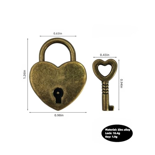 Image of Wooden Box Hasp Latch and Heart shape Padlock with Key for Jewelry Trinket Box, Bronze Antique Latch Hasp（Zinc Alloy）