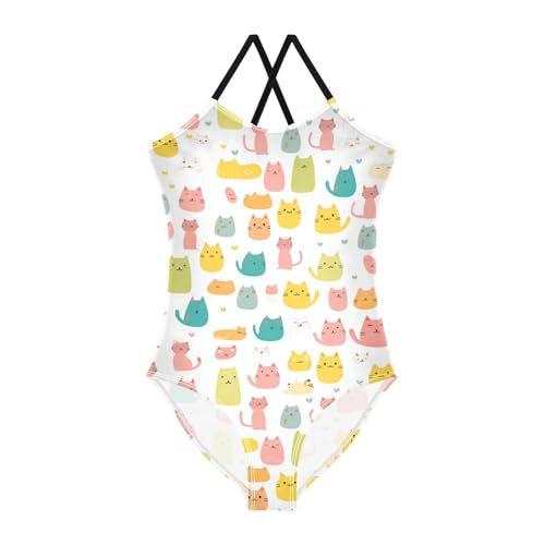 KLL Colorful Neon Cat Girls Piece Swimsuit Summer Swimming Suits