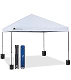 KUZNAP 12’x12’ Pop up Canopy Tent Patented EZ Set up Instant Outdoor Canopy with Wheeled Carry Bag Bonus 4 Weight Sandbags, 8 Stakes and 4 Ropes，White