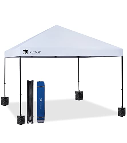 Kuznap 12’X12’ Pop Up Canopy Tent Patented Ez Set Up Instant Outdoor Canopy With Wheeled Carry Bag Bonus 4 Weight Sandbags, 8 Stakes And 4 Ropes，White #TOP3