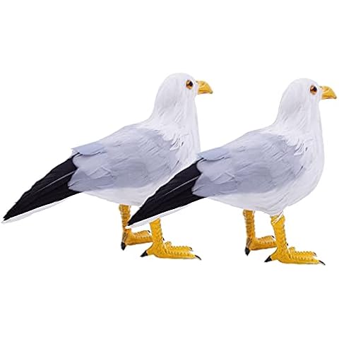 Etistta 2PCS Realistic Seagull Life Like Feathered Sea Gull Handmade 10 inch Fake Seagulls Birds for Home Decorations Garden Nautical Decor Cover