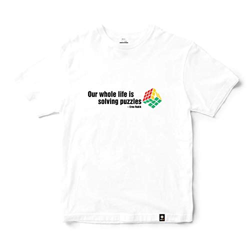 CubeInk Erno Rubik Quote Round Neck T-Shirt (White,M)