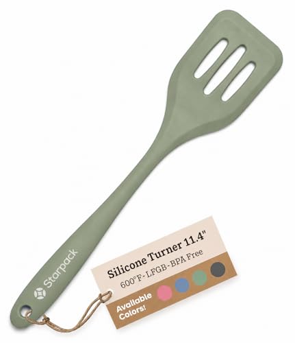 Starpack 'Head Turner' Premium Silicone Turner Spatula, Slotted Spatula - Up-to 600°F High Heat Resistant Silicone Slotted Spatulas for Cooking, LFGB Grade Non Stick Rubber Turner Spatula - 11.4'