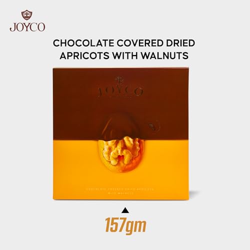 JOYCO Chocolate-Covered Dried Apricots With Walnuts - 9 Pieces Chocolate Covered Fruit and Nuts - Nutrient-Rich Healthy Chocolate Snack Gift Box for Celebrations, and Holidays - Made in Armenia