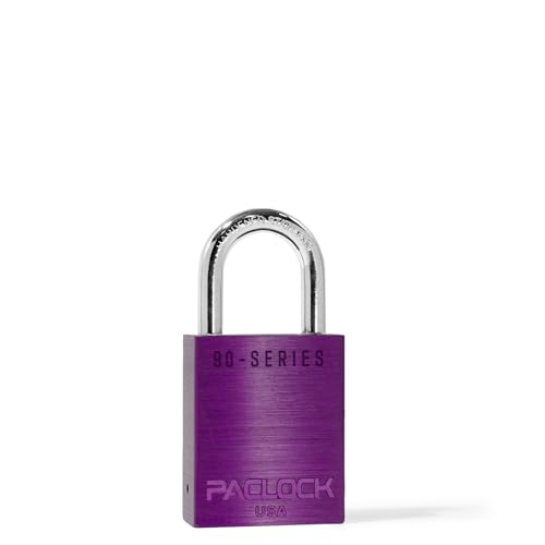 Image of PACLOCK's SR-90A Padlock, 1-3 /16 inch Tall Hard. Stainless Steel Shackle, High Performance 6-Pin Cylinder, Keyed Differently w / 2 Keys, Purple