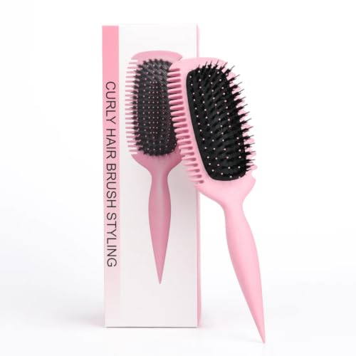 Image of 3in1 Curl Defining Hair Brush for Effortlessly Detangling & Blow Drying, Nylon & Boar Bristle Paddle Brush