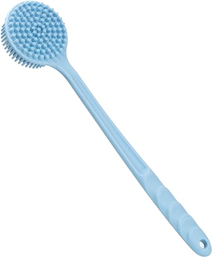 Gabani fashion Bathing Brush Practical Back Cleaning Scrubber Back Rubbing Silicone Body Double Sided Long Handle Anti-slip Shower Bath Brush 100% BPA-Free, Hypoallergenic,... - Image 3