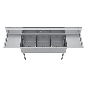 Elkay dependabilt stainless steel 120 x 29 1316 x 43 34 18 gauge three compartment sink w 24 left and right drainboards stainless steel legs  urban country home decor