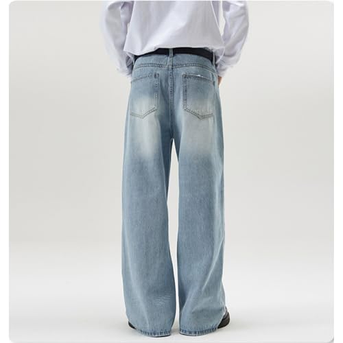 Mens Straight Leg Long Jeans Mid Waist Slim Fit Washed Denim Pants Vintage Baggy Jean Trousers (4X-Large,Light Bluec1)4