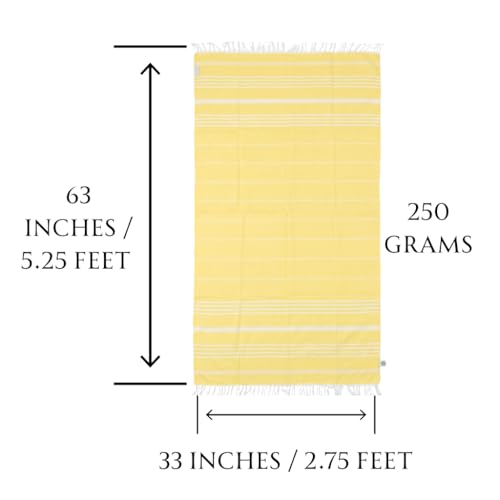 Image of Ultrasoft Bamboo Bath Towel | Quick Dry, Compact & Lightweight | Turkish Striped Satin Weave | Yellow | 63x33 Inch | 210 GSM