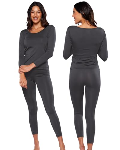 El Mejor Listado de Pantalones térmicos para Mujer - los más vendidos. 48 Alfani - Conjunto Térmico Premium Mujer Dama, Playera Manga Larga Y Pantalón Afelpado Polar, Ropa Interior Invierno Calientito, Secado Rápido Y Protección UV-Oxford-G