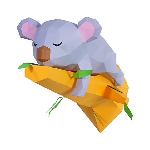 Kit DIY schlafender Koala auf dem Ast Papercraft Kit Wandtrophäe Pappe 3D Origami Skulptur 3D Puzzle 3D Kinderdeko VORGESCHNITTEN Cover